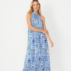 Ann Taylor Tile tie back halter dress size Large